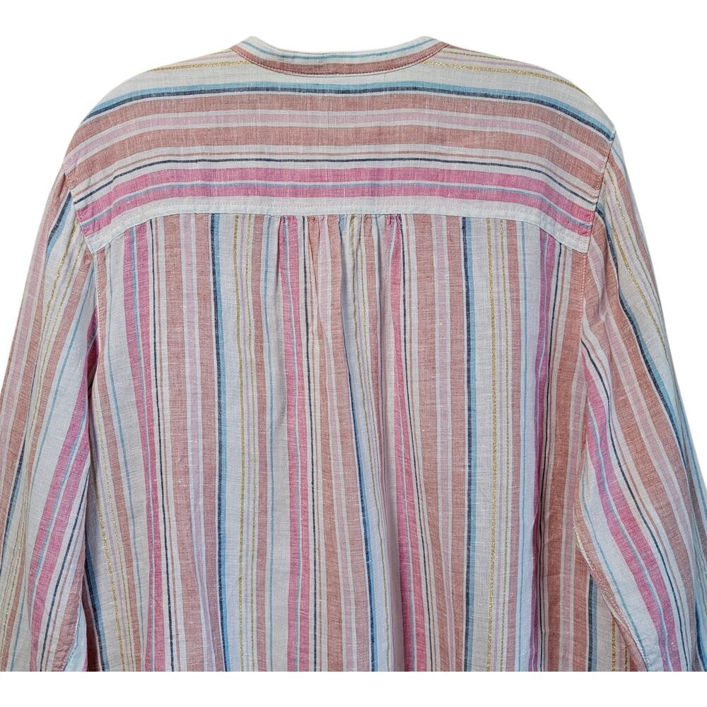 LANDS END Women L 14/16 Linen Tunic Blouse Pastel Vertical Striped Button Up 42" - Picture 4 of 7